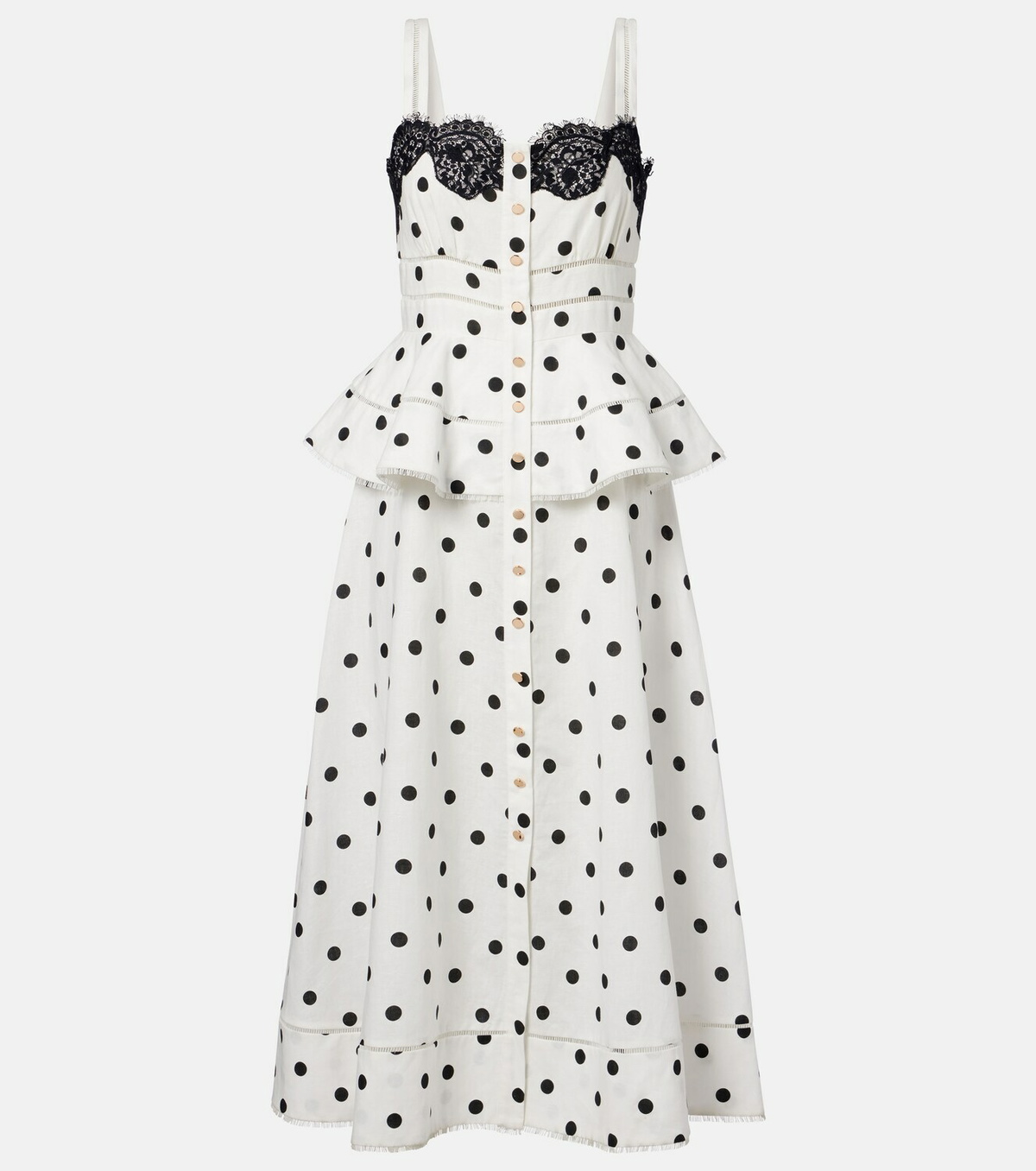 Self-Portrait Polka-dot linen and cotton midi dress