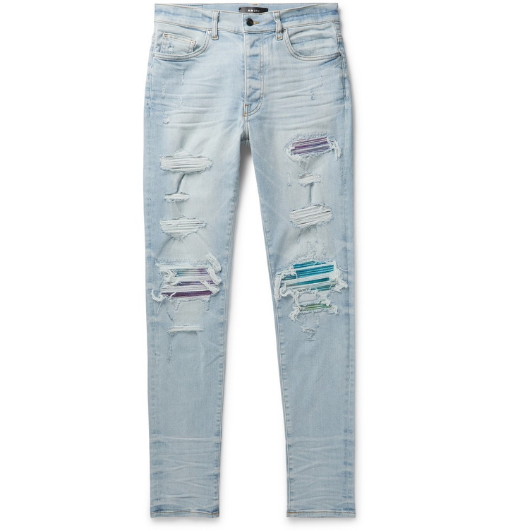 Photo: AMIRI - Distressed Stretch-Denim Jeans - Blue