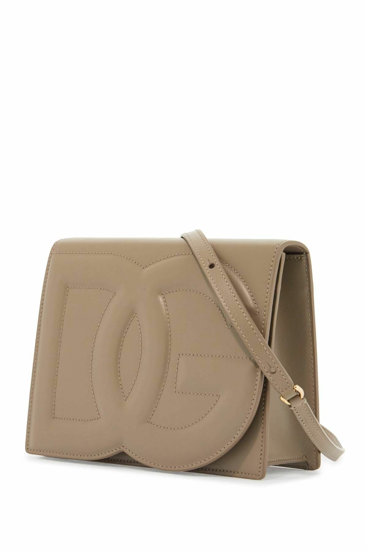 DOLCE & GABBANA taupe calfskin crossbody bag with adjustable strap 