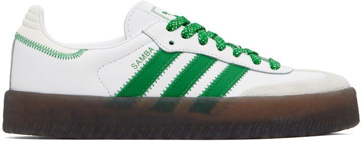 Photo: adidas Originals White & Green Sambae Sneakers