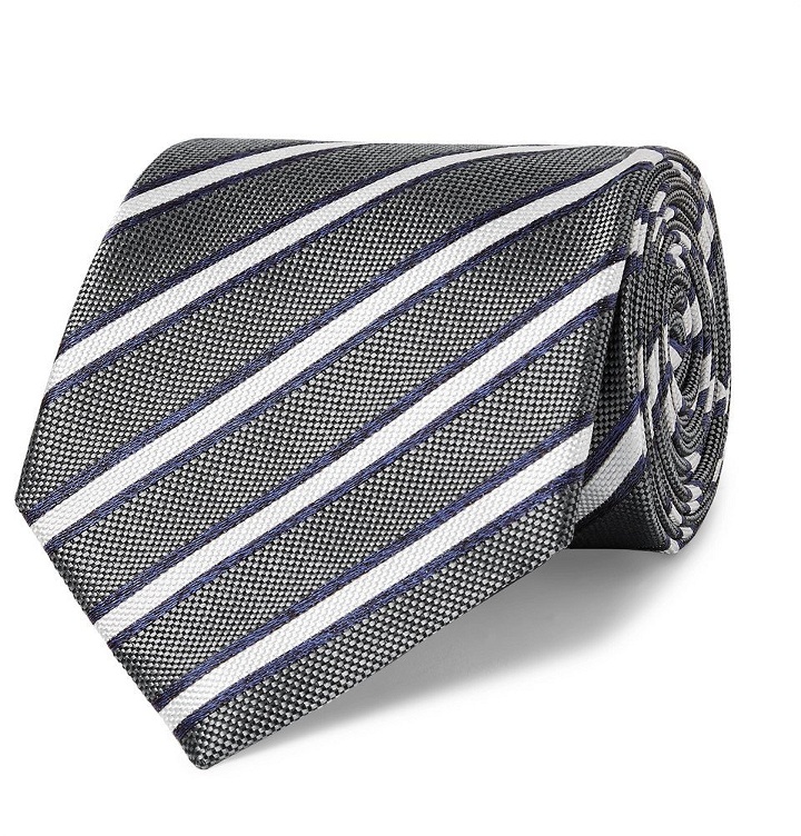 Photo: Giorgio Armani - 8cm Striped Silk-Jacquard Tie - Men - Gray