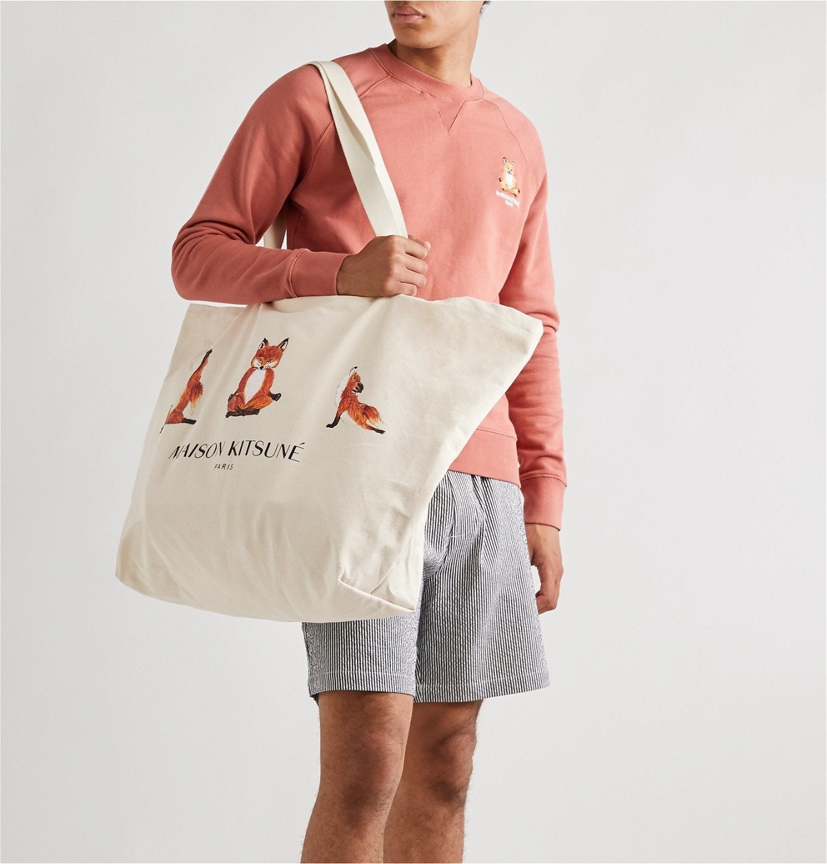 Maison Kitsuné - XXL Logo-Print Cotton-Canvas Tote Bag - Neutrals ...