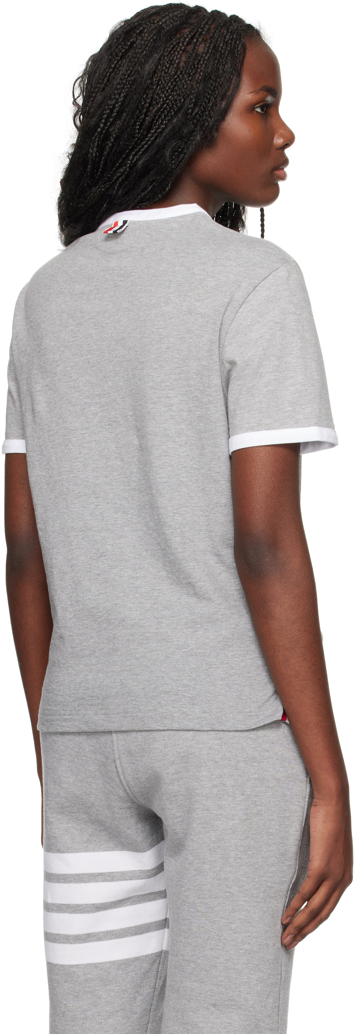 Thom Browne Gray RWB-Stripe Logo-Patch T-shirt