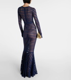 Norma Kamali Striped mesh gown