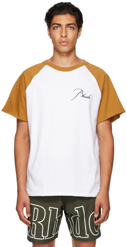 Photo: Rhude Tan & White Raglan Logo T-Shirt