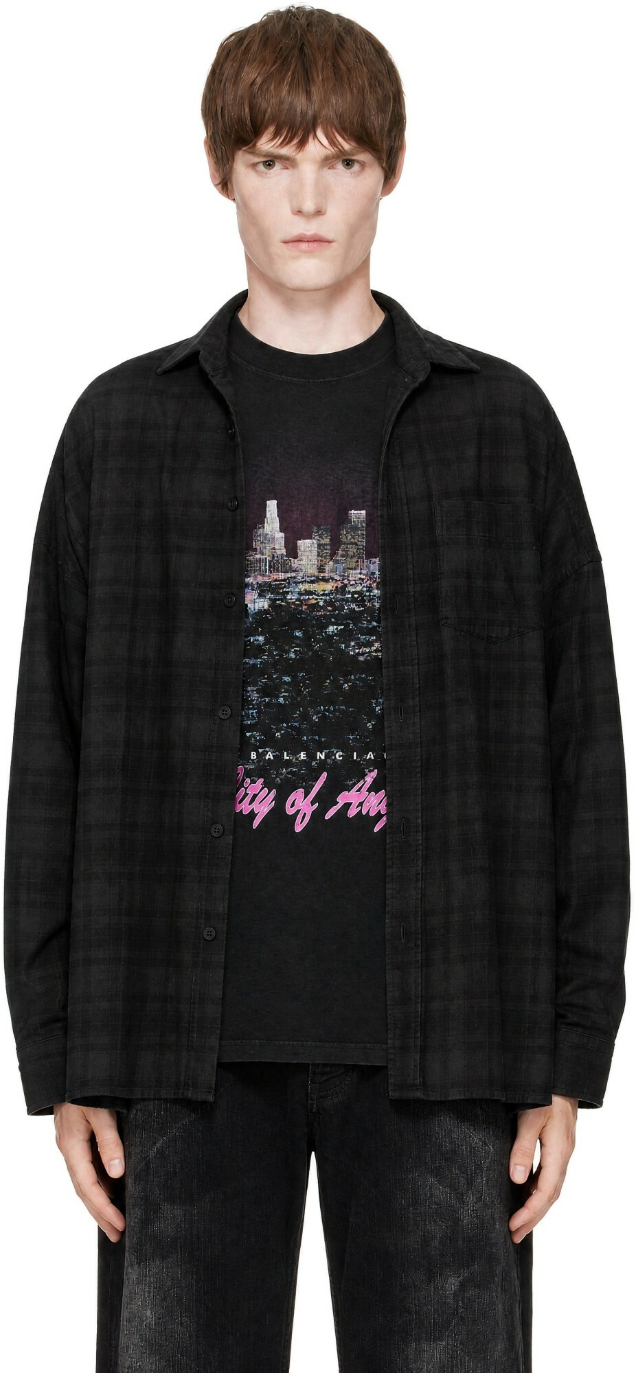 Balenciaga Black Flannel Layered Shirt