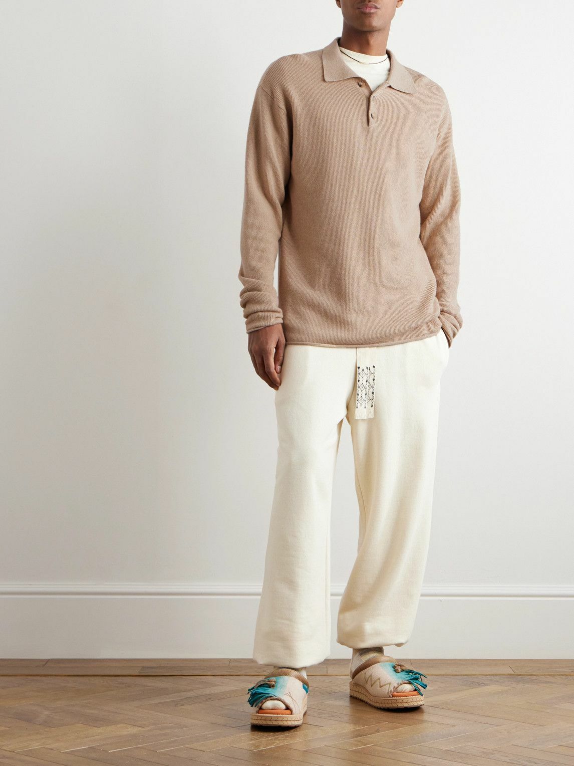 Alanui - Ribbed Cashmere and Cotton-Blend Polo Sweater - Neutrals