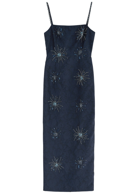 Photo: Huishan Zhang Astra Embellished Cloqué Maxi Dress Navy