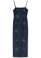 Huishan Zhang Astra Embellished Cloqué Maxi Dress Navy