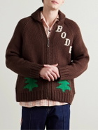 BODE - Fir Shawl-Collar Intarsia Wool Zip-Up Cardigan - Brown