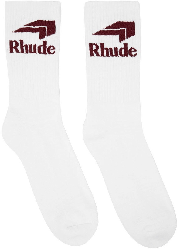 Photo: Rhude White & Burgundy Chevron Logo Socks