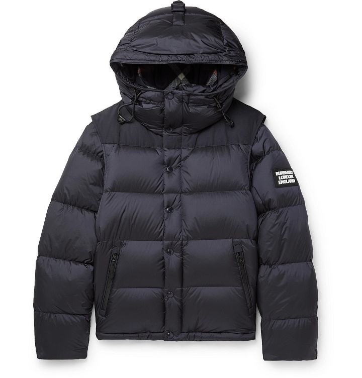 Photo: Burberry - Quilted Nylon Down Hooded Jacket with Detachable Sleeves - Blue
