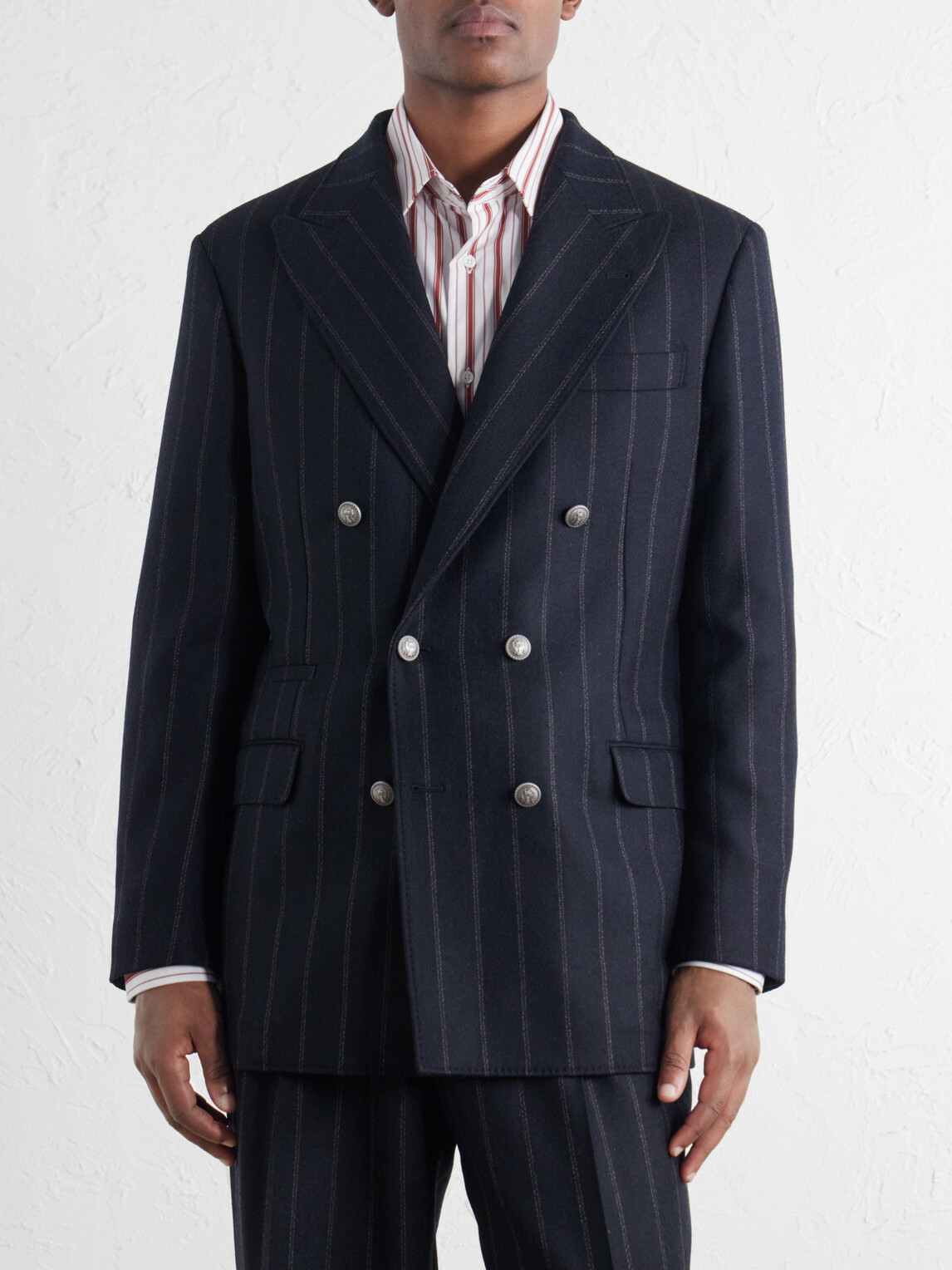 Brunello Cucinelli - Double-Breasted Pinstripe Cashmere and Wool-Blend Flannel Suit Jacket - Black