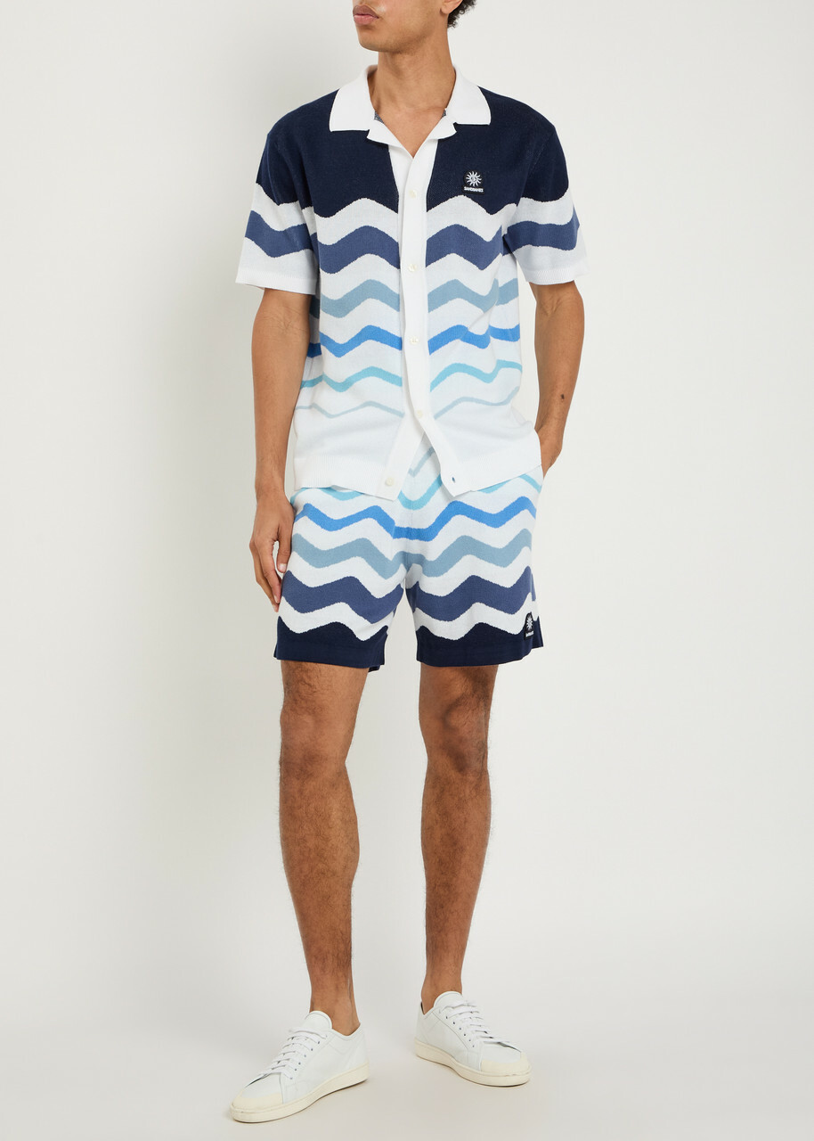 Sandbanks Gradient Pattern Knit Cotton Shirt Blue