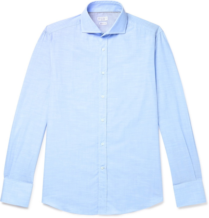 Photo: Brunello Cucinelli - Slim-Fit Cutaway-Collar Cotton Shirt - Blue