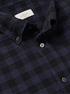 Altea - Button-Down Collar Checked Cotton-Blend Seersucker Shirt - Blue