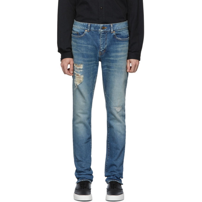 Photo: Saint Laurent Blue Distressed Skinny Jeans