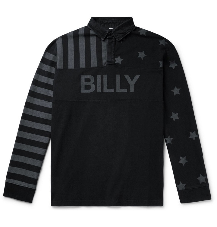 Photo: BILLY - Denim-Trimmed Printed Cotton-Jersey Rugby Shirt - Black