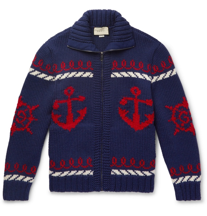 Photo: Gucci - Relaxed Intarsia Wool Zip-Up Cardigan - Blue