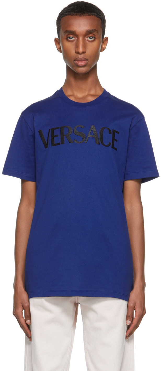 Versace Blue Embroidered Logo T-Shirt Versace