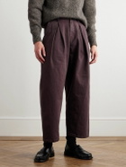 Monitaly - Ekusy Wide-Leg Cropped Pleated Cotton Trousers - Purple