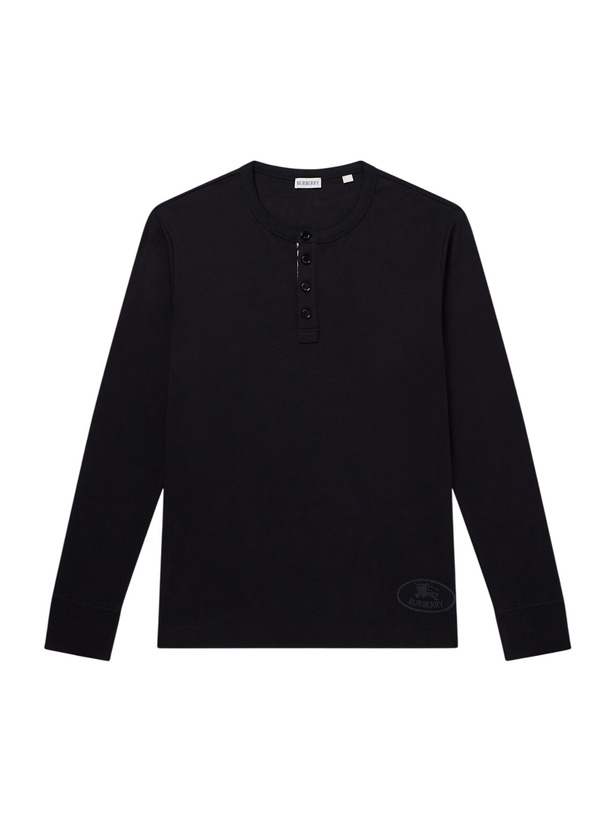 Photo: Burberry - Logo-Embroidered Ribbed Cotton-Blend Jersey T-Shirt - Black