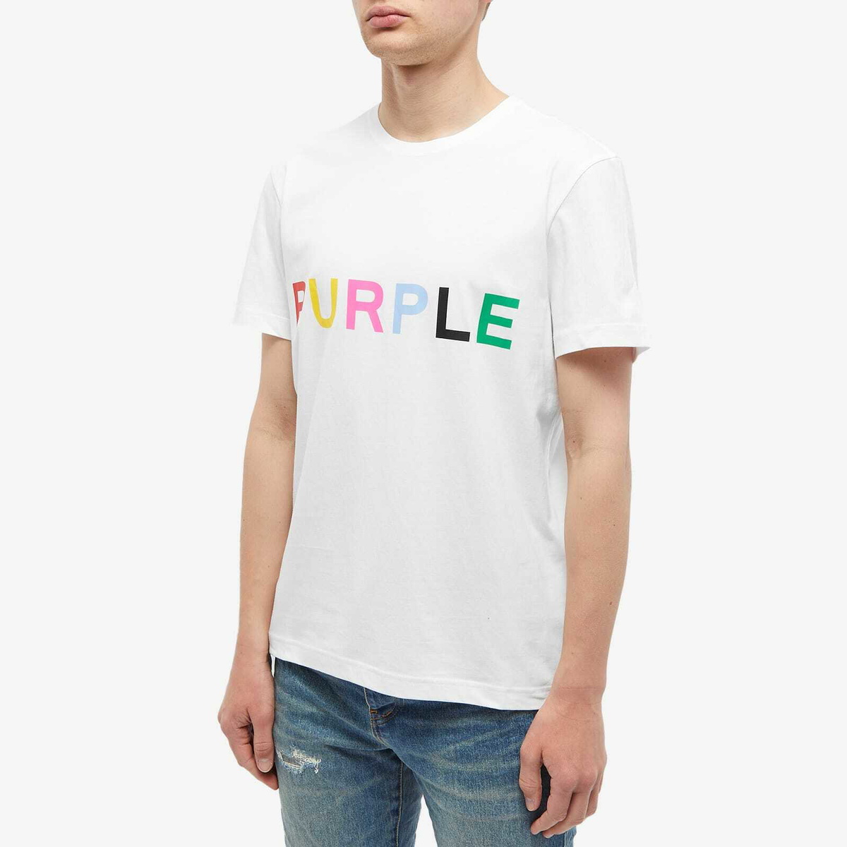 Purple Brand Men's Clean Multi Coloured Logo T-Shirt in White
