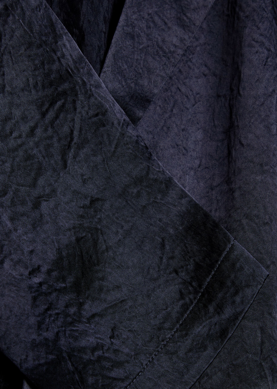 Eileen Fisher Crinkled Satin Blazer Dark Blue