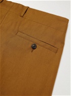Tod's - Tapered Pleated Cotton and Linen-Blend Twill Trousers - Brown
