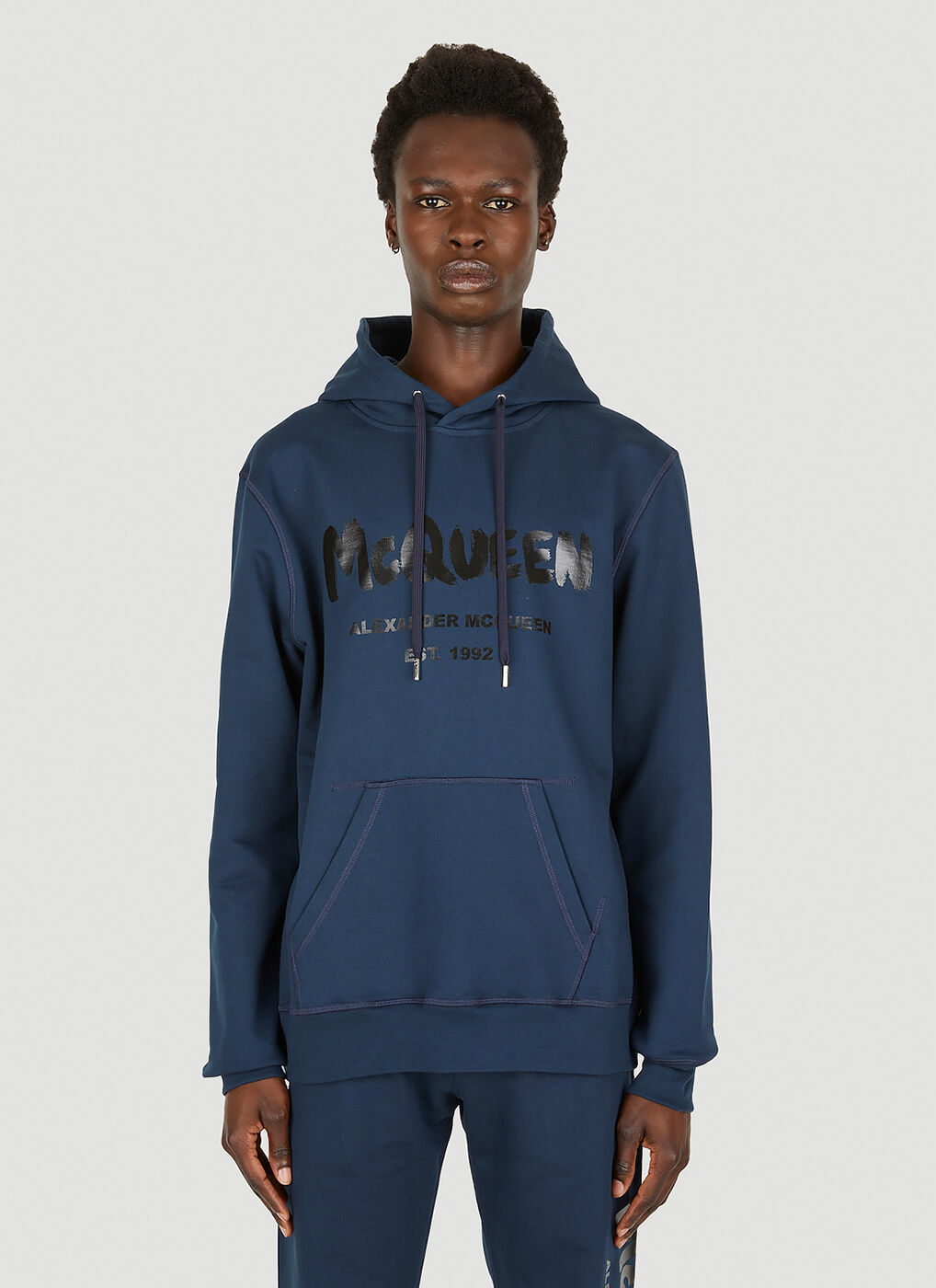 Graffiti Logo Print Hooded Sweatshirt in Blue Alexander McQueen