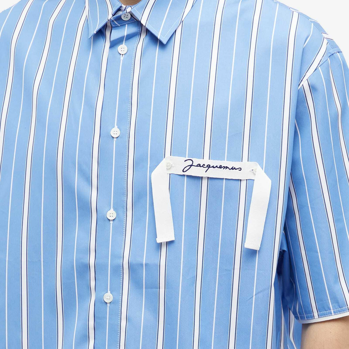 Jacquemus Men's Cabri Short Sleeve Shirt in Blue Stripes Jacquemus