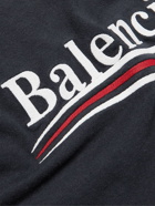 Balenciaga - Oversized Logo-Embroidered Cotton-Jersey T-Shirt - Black