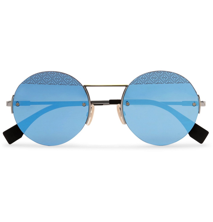 Photo: Fendi - Round-Frame Logo-Print Silver-Tone Mirrored Sunglasses - Metallic