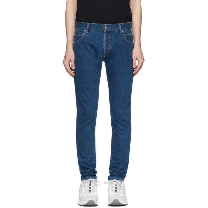 Photo: Balmain Blue Slim Embossed Logo Jeans