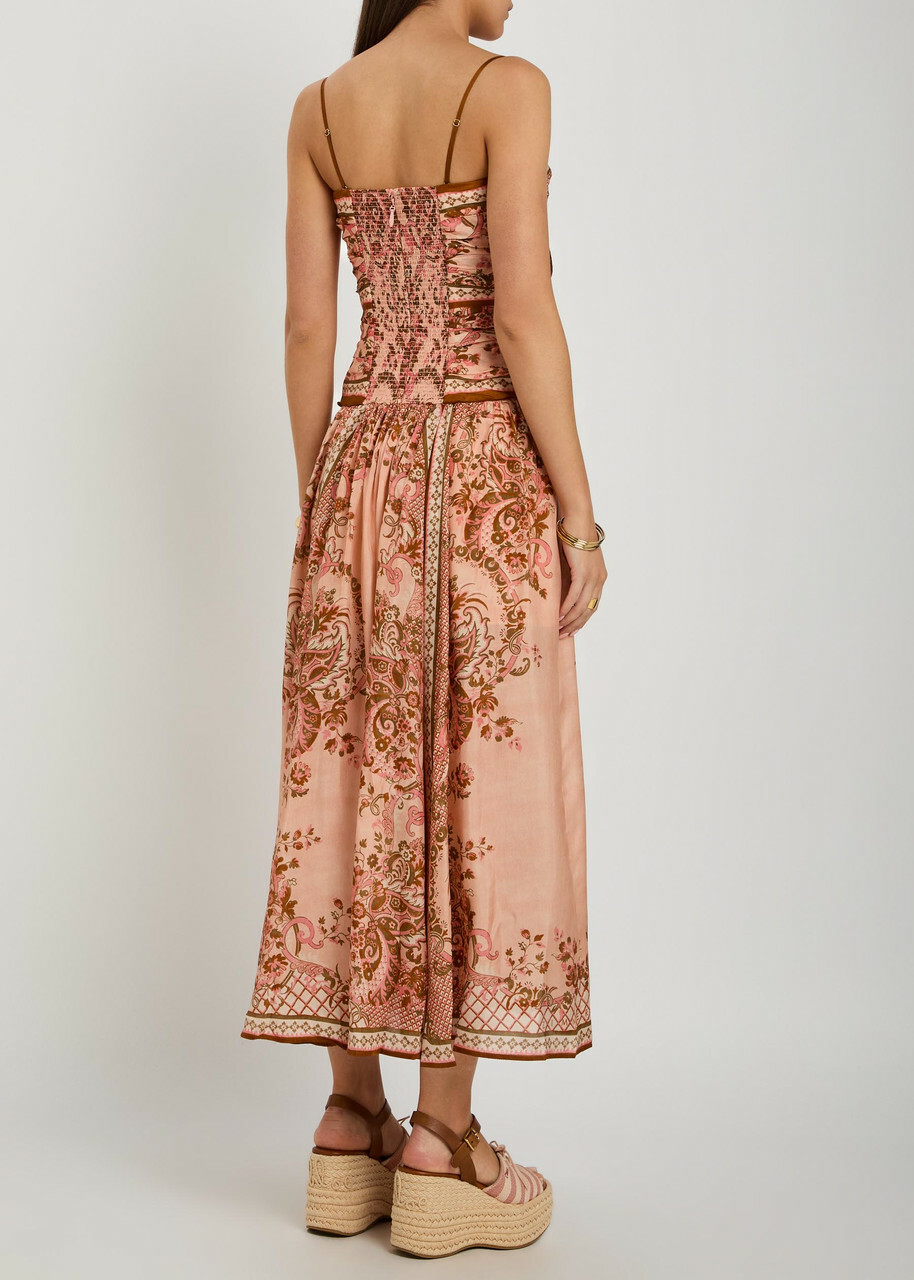 Zimmermann Aster Scarf Printed Cut-out Silk Midi Dress Pink