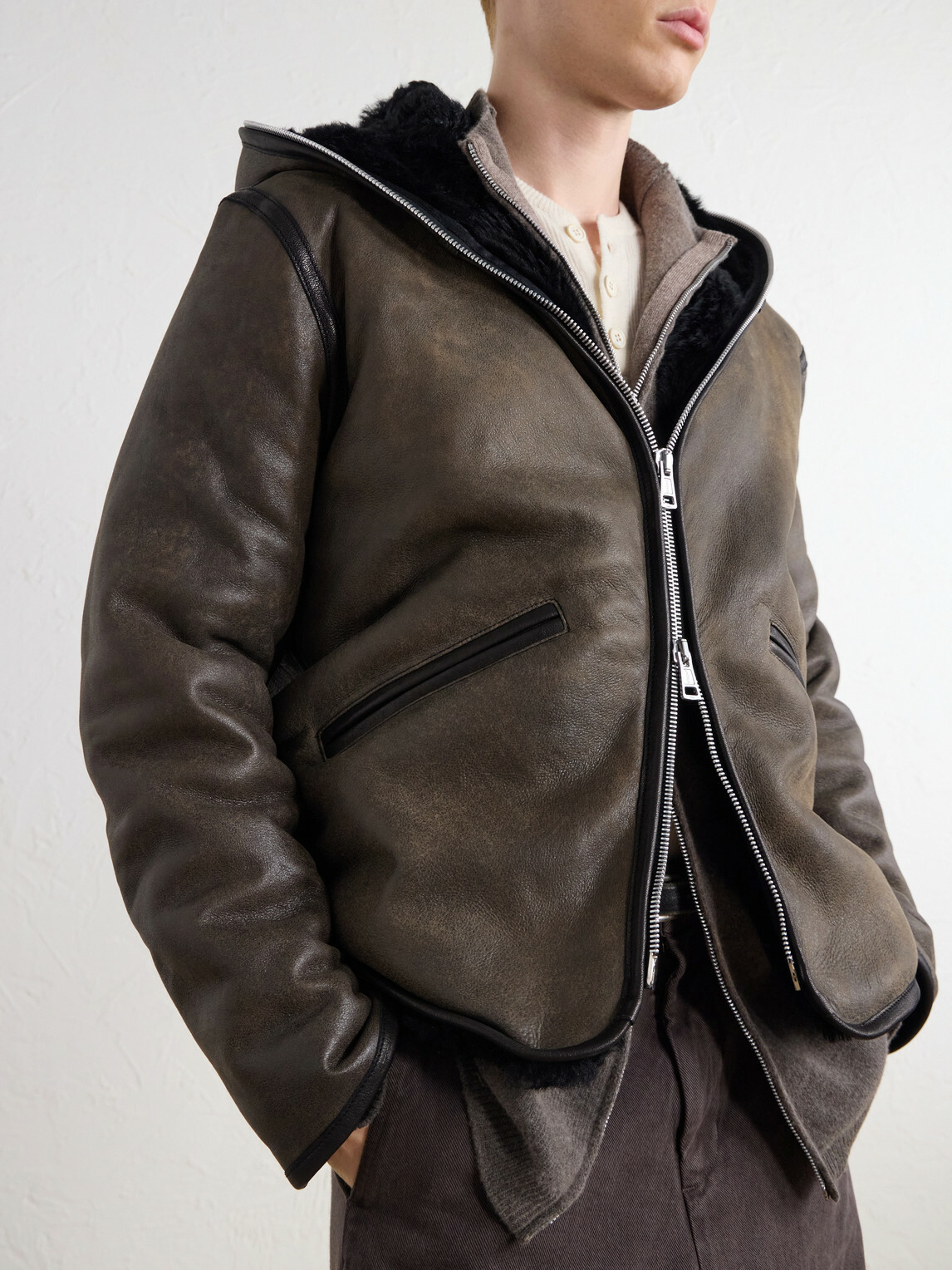 Our Legacy - Full Zip Hooded Shearling Jacket - Brown