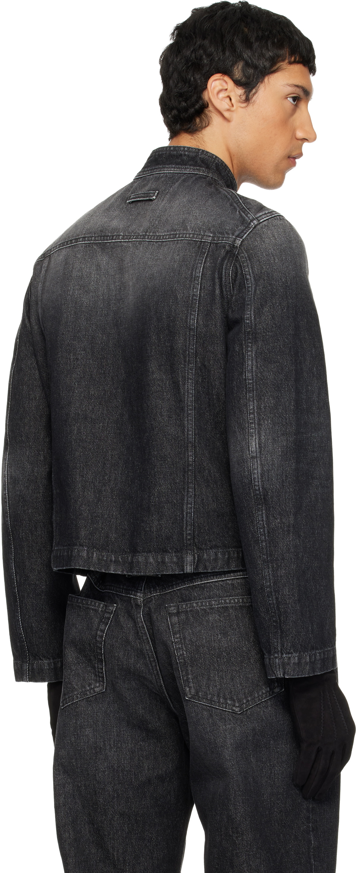 Jean Paul Gaultier Black High Neck Zipped Gloves Denim Jacket