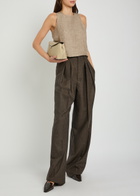 Emporio Armani Faux Leather Panel Linen top Beige