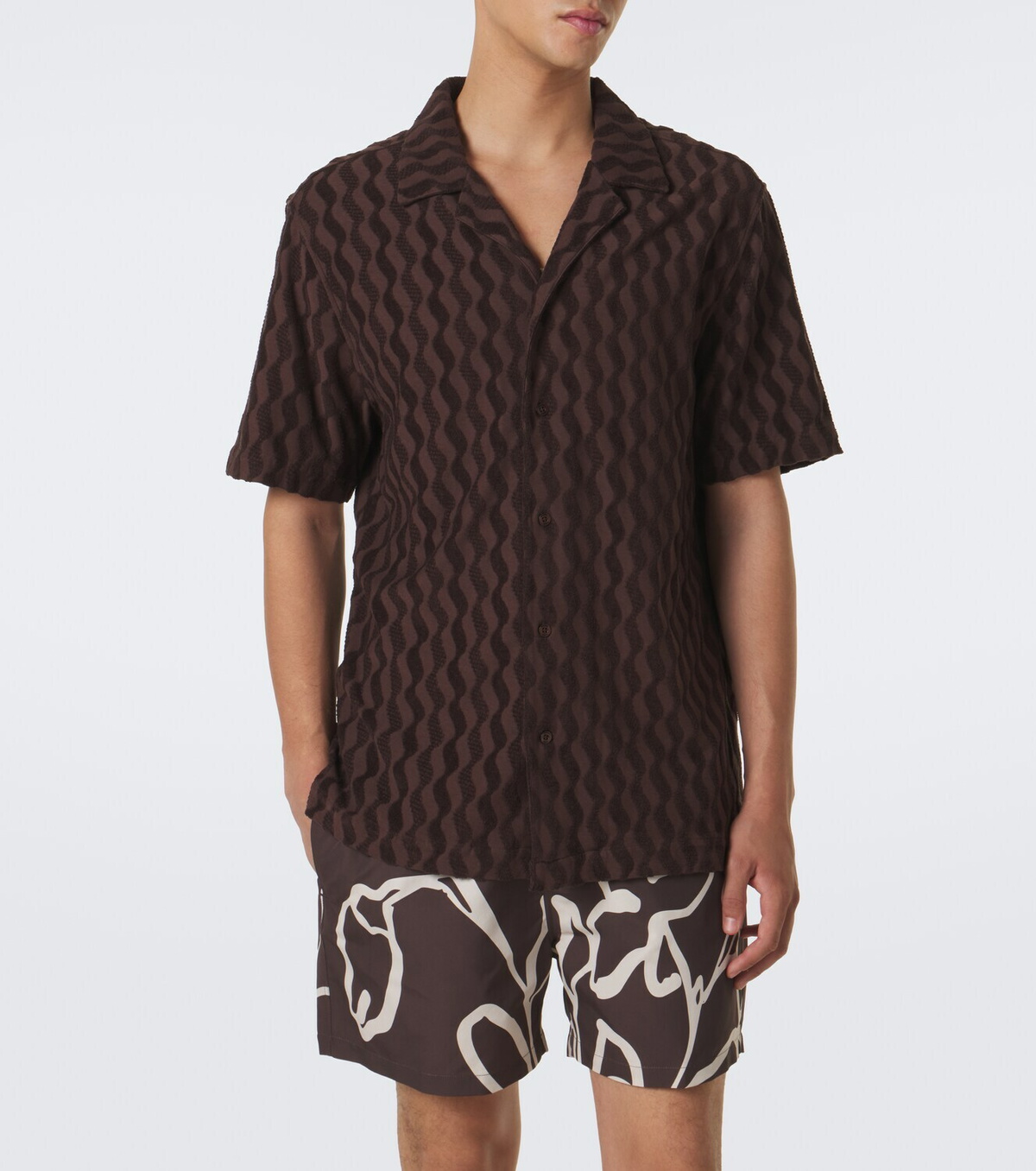 Frescobol Carioca Terry-trimmed cotton-blend bowling shirt