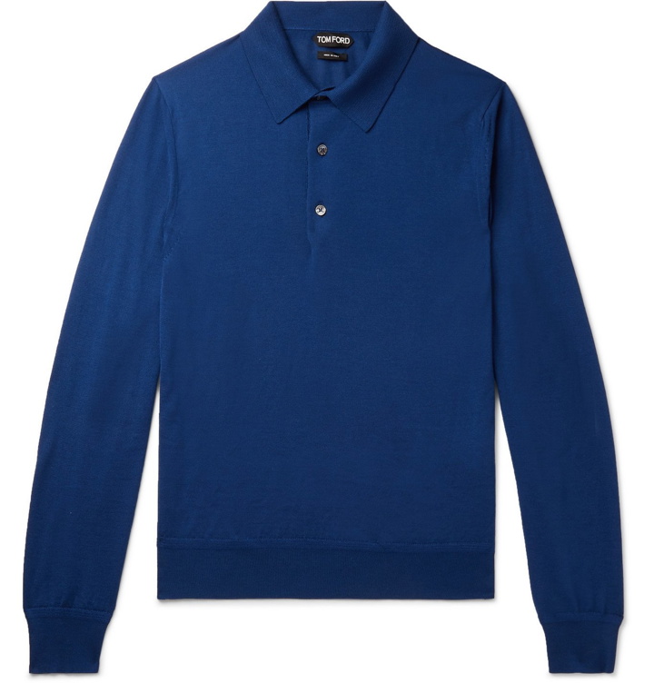 Photo: TOM FORD - Cashmere and Silk-Blend Polo Shirt - Blue