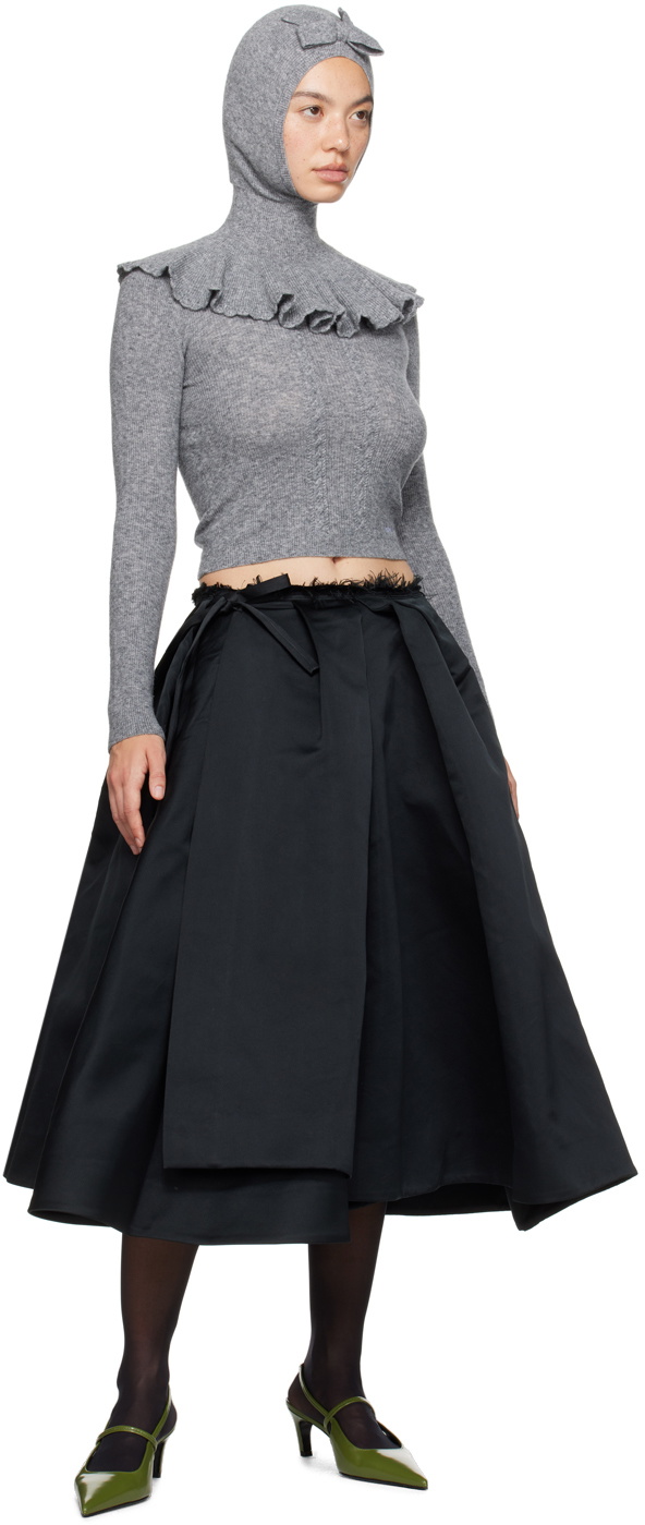 SHUSHU/TONG Gray Lace-Trimmed V-Neck Sweater Shushu/Tong