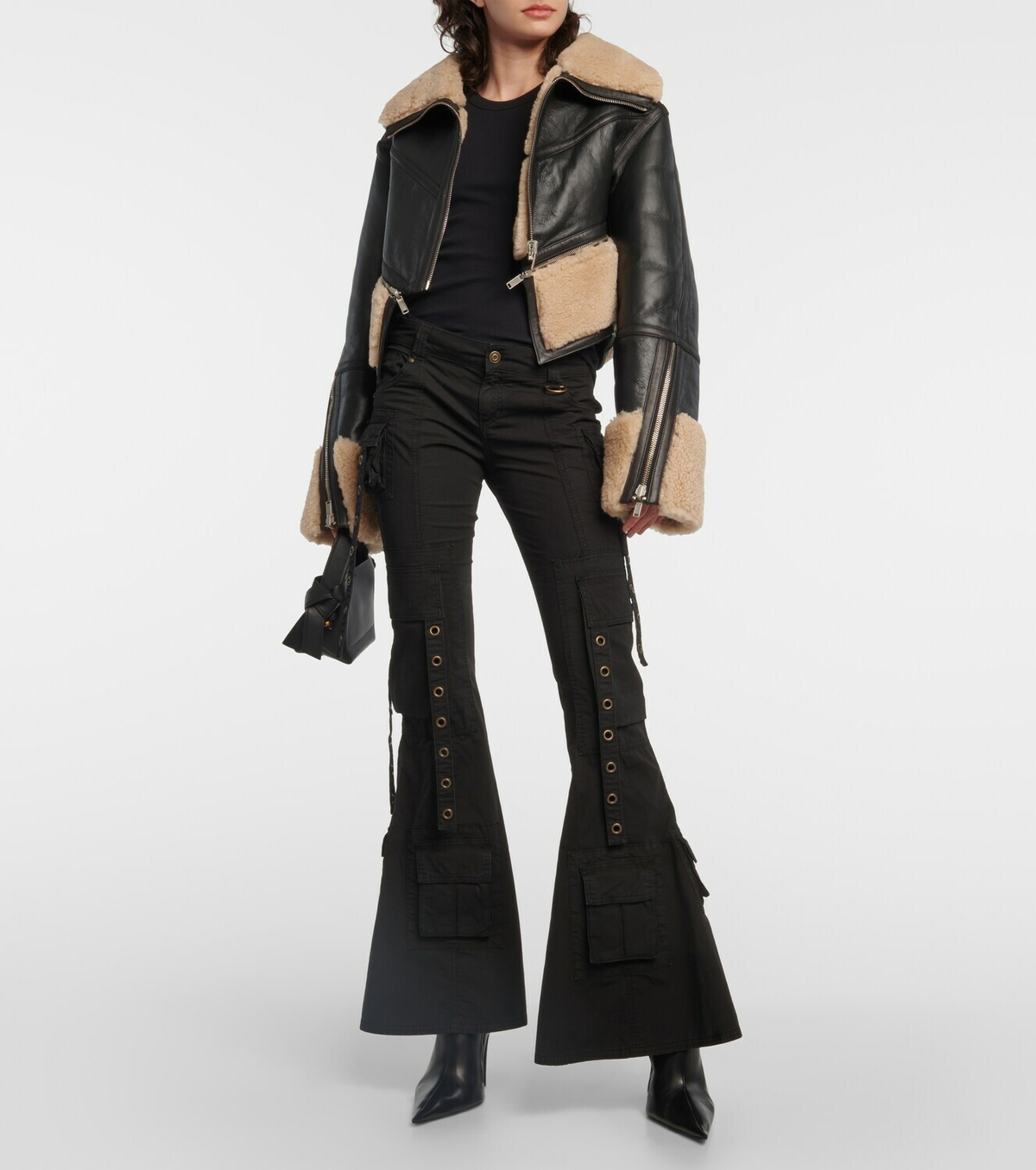 Dion Lee Reversible leather and shearling cropped jacket