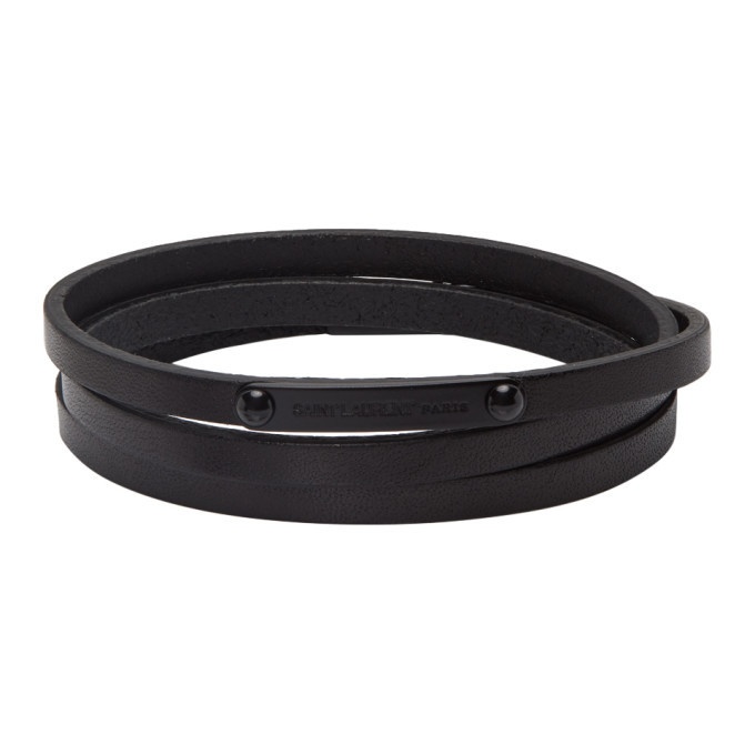 Photo: Saint Laurent Black Narrow Multi-Wrap ID Bracelet
