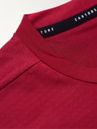Castore - Logo-Print Mesh-Panelled Perforated Stretch-Jersey T-Shirt - Burgundy