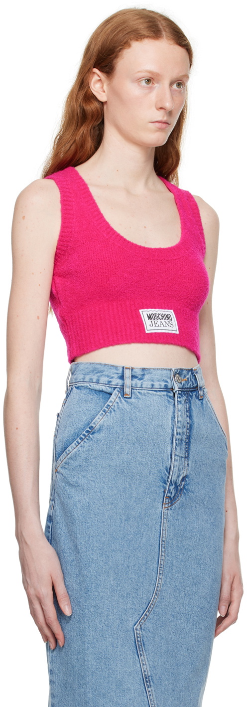 Moschino Jeans Pink Patch Tank Top