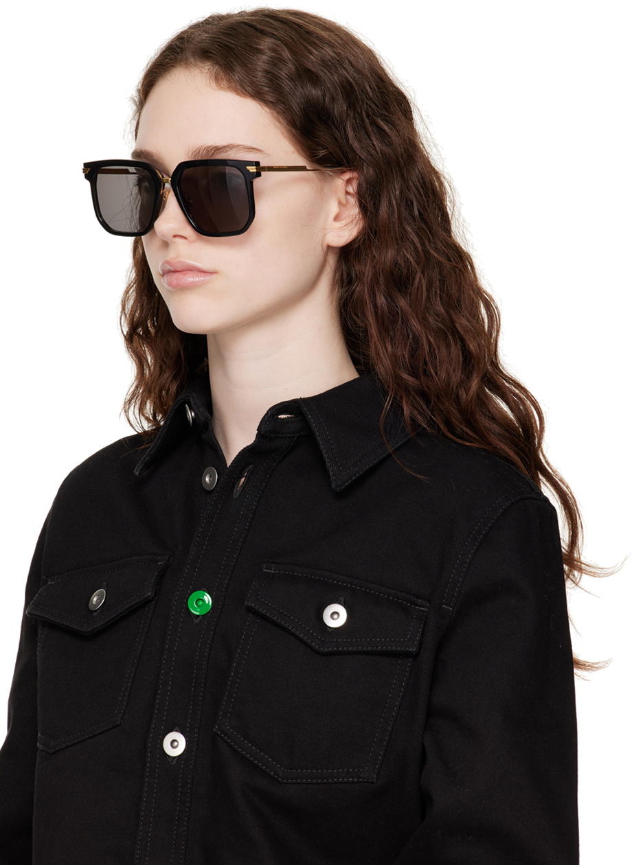 Bottega Veneta Black & Gold Oversized Square Sunglasses  display picture 1