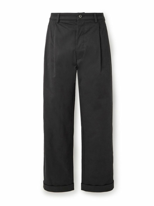 Photo: Ghiaia Cashmere - Marinaio Straight-Leg Pleated Cotton-Twill Chinos - Black