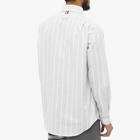 Thom Browne Men's Floral Applique Striped Button Down Oxford Shirt in Grey