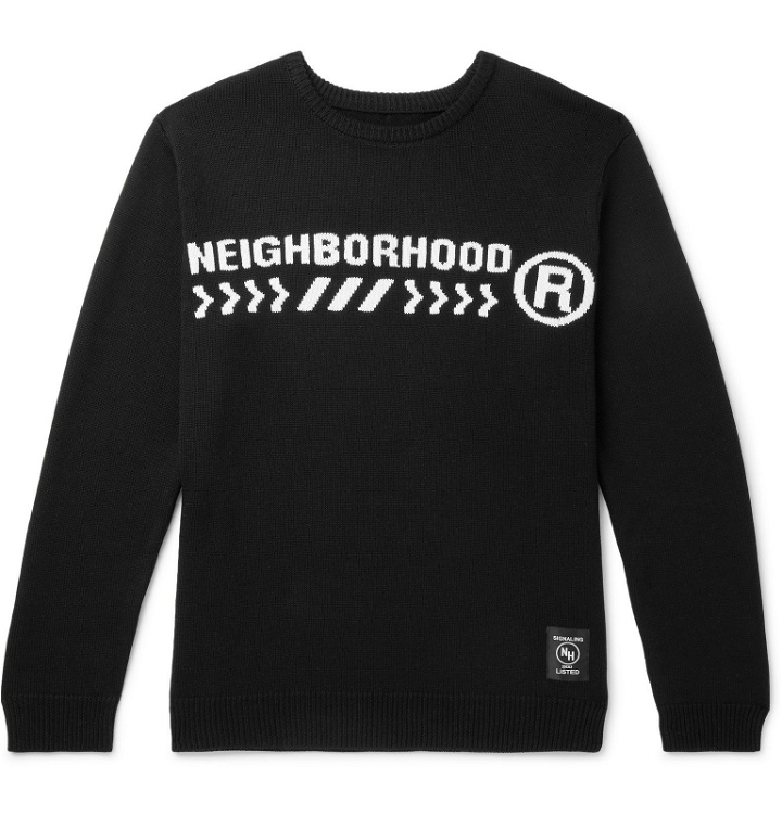 Photo: Neighborhood - Electro Logo-Intarsia Cotton-Blend Sweater - Black