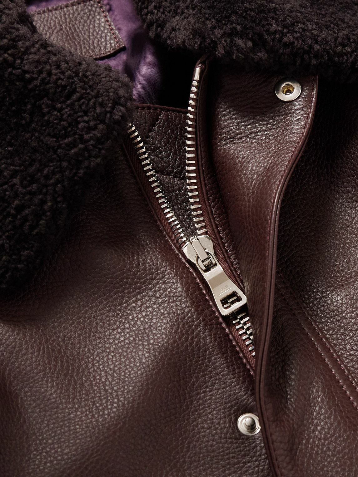 Mr P. - Shearling-Trimmed Full-Grain Leather Blouson Jacket - Purple